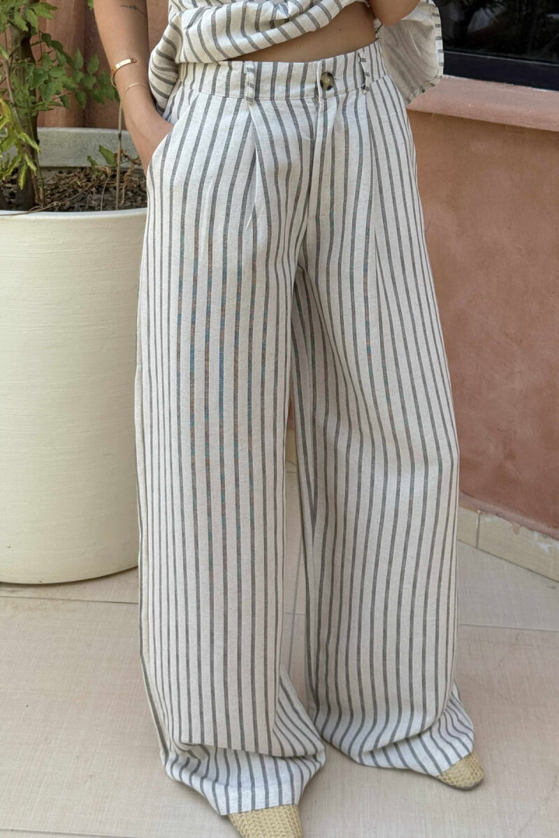 TANK TOP+TROUSERS STRIPED LACINGS WOMEN SET CREAM+BLACK/KREM+ZEZE - 3