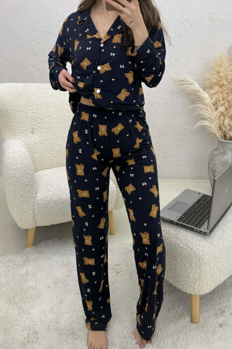 TEDDY BEAR DESIGN SHIRT+TROUSERS WOMEN PYJAMAS BLUE/BLU 