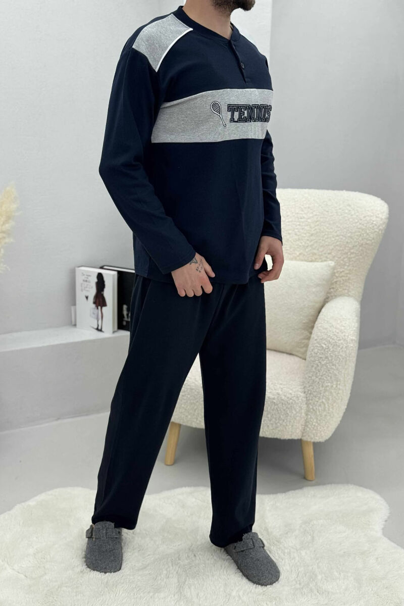 TENNIS FRONT WRITTING SWEATSHIRT+SWEATPANTS MEN PYJAMAS DARK BLUE/BEE - 3