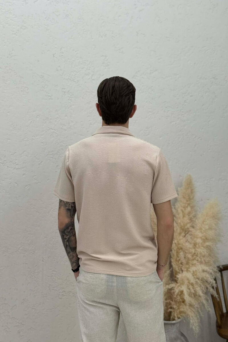 TEXTURED POLO NECK MEN T-SHIRT BEIGE/BEZHE - 4
