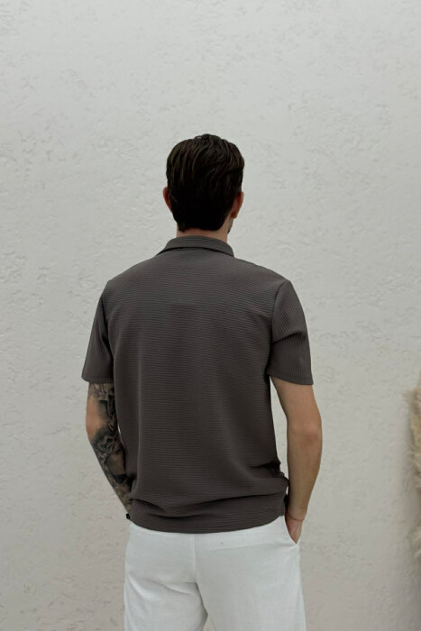 TEXTURED POLO NECK MEN T-SHIRT DARK GREY/GEE - 4