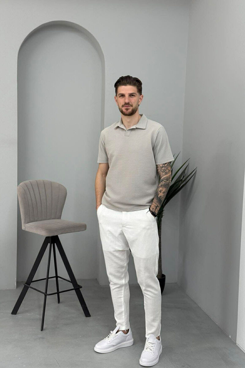 TEXTURED POLO NECK MEN T-SHIRT LIGHT GREY/GZ - 2