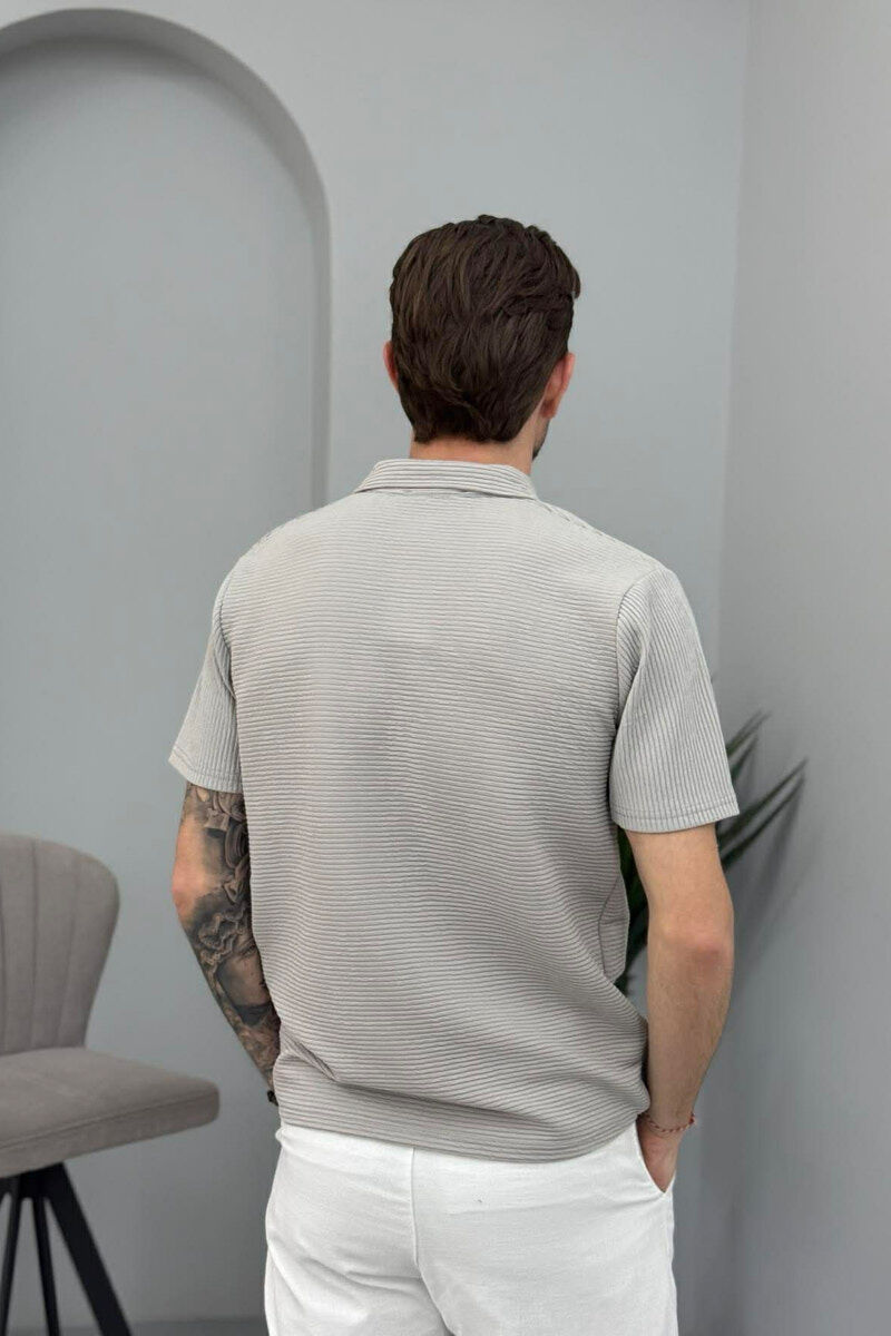 TEXTURED POLO NECK MEN T-SHIRT LIGHT GREY/GZ - 4