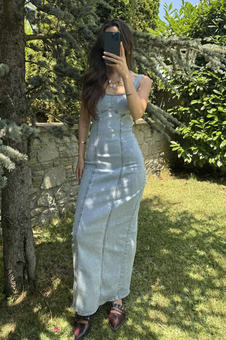 THICK STRAPS LONG DENIM WOMEN DRESS LIGHTBLUE/BZ - 2