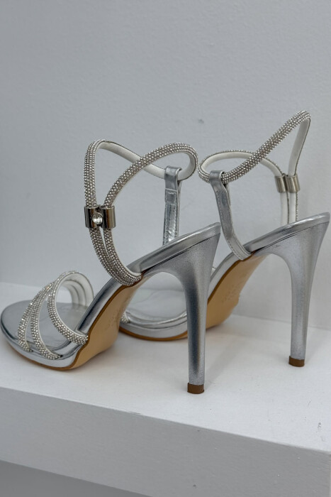 THIN HIGH HEEL DIAMOND DETAILS WOMEN SANDALS GREY/GRI - 3