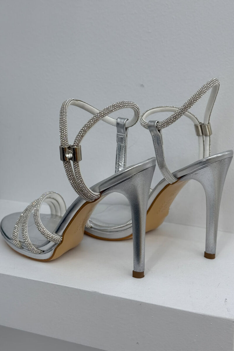 THIN HIGH HEEL DIAMOND DETAILS WOMEN SANDALS GREY/GRI - 3