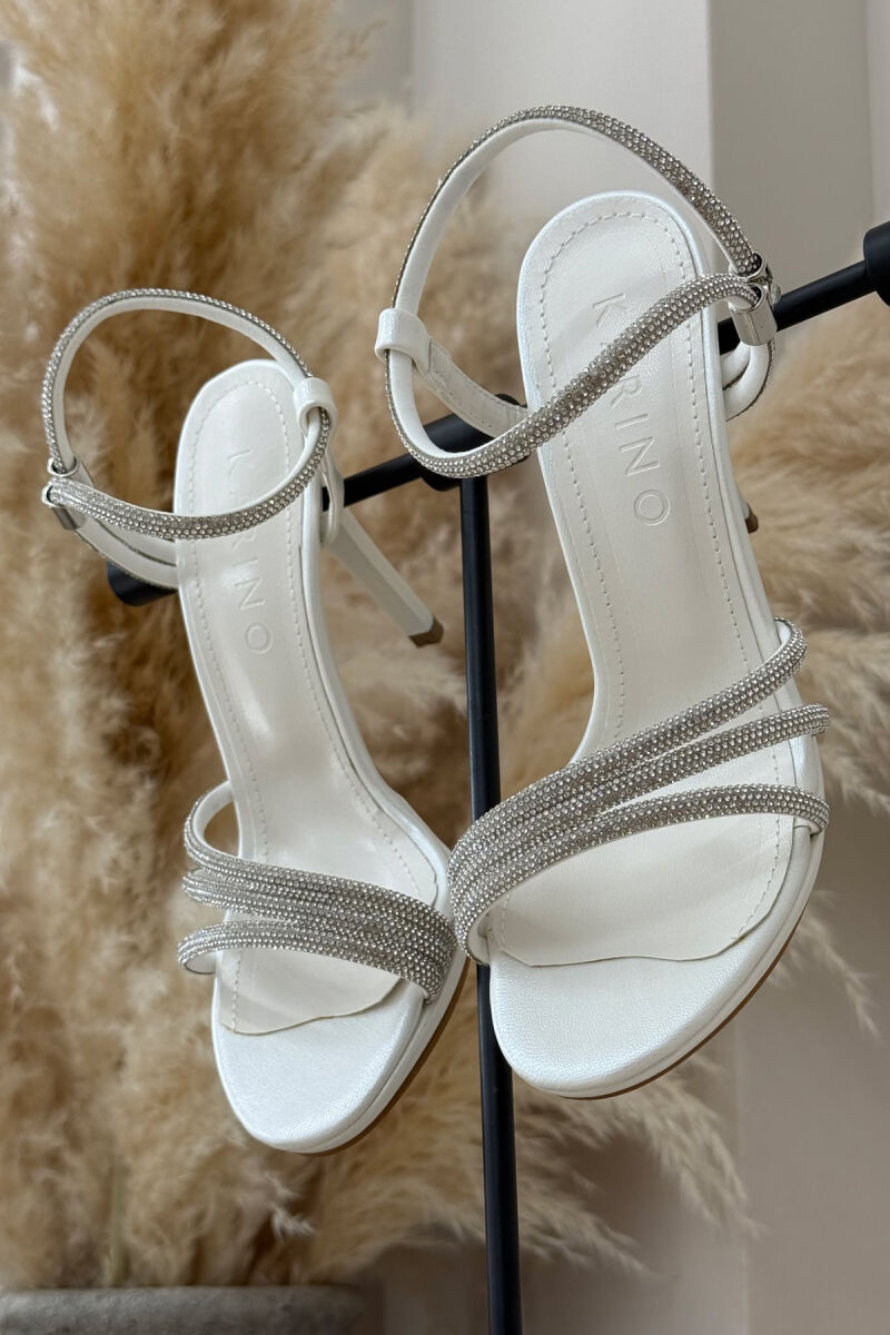 THIN HIGH HEEL DIAMOND DETAILS WOMEN SANDALS WHITE-E BARDHE - 1