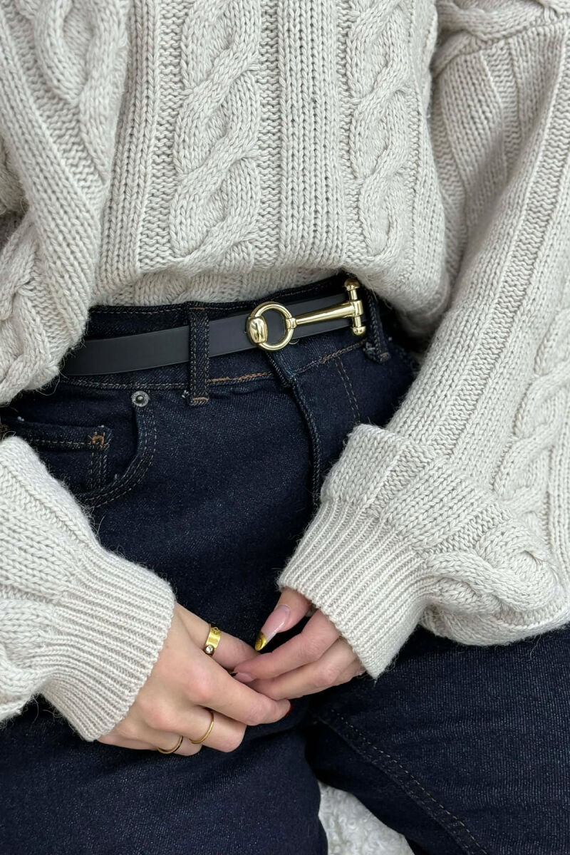 THIN LEATHER WOMEN BELT BLACK+GOLD/ZEGO - 1