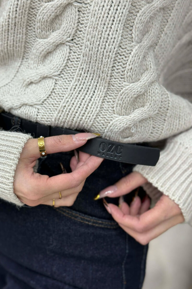 THIN LEATHER WOMEN BELT BLACK+GOLD/ZEGO - 3