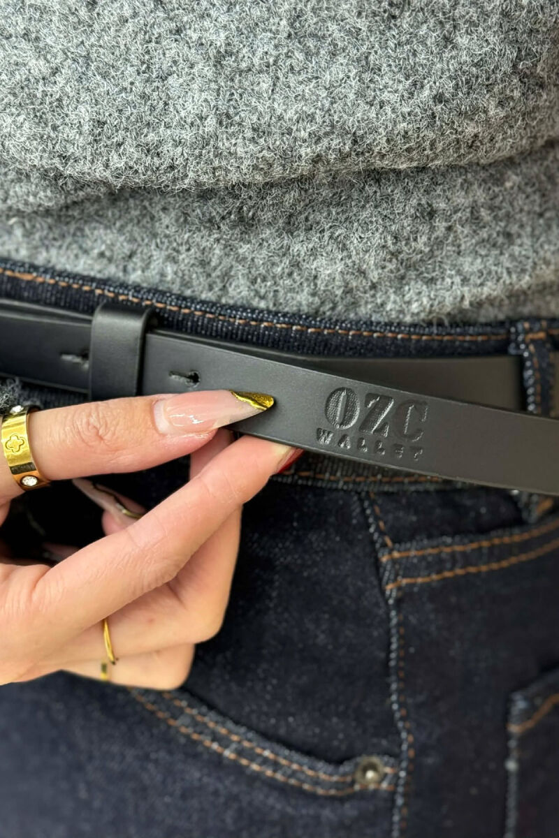 THIN LEATHER WOMEN BELT BLACK+SILVER/ZEZE+ARGJEND - 3