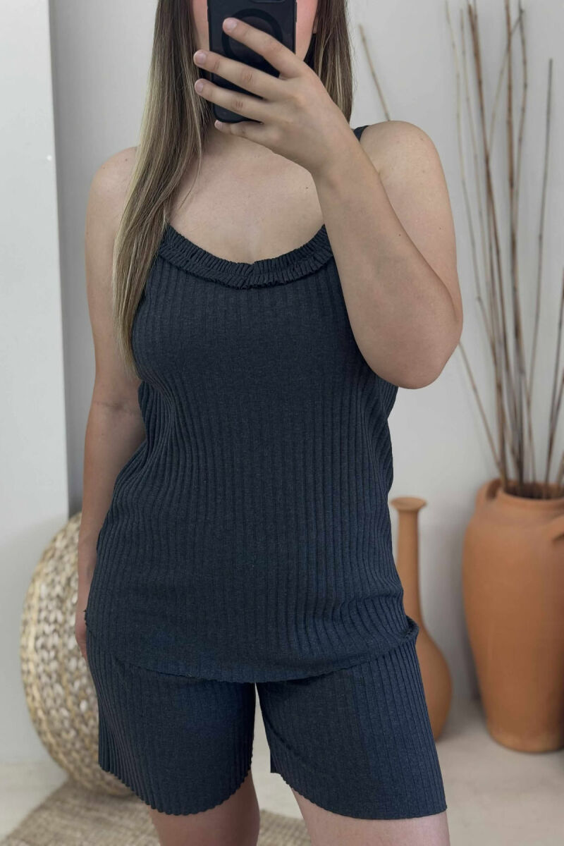 THIN STRAP TANK TOP+SHORTS WOMEN PYJAMAS DARK GREY/GEE - 6
