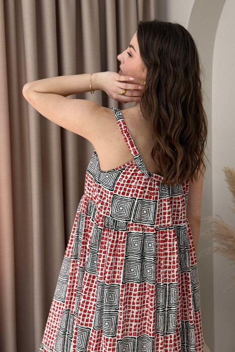 THIN STRAPS DIFFERENT DESIGN WOMEN DRESS BRICK/TULLE - 2