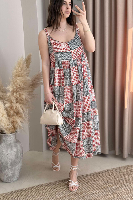 THIN STRAPS DIFFERENT DESIGN WOMEN DRESS BRICK/TULLE - 3