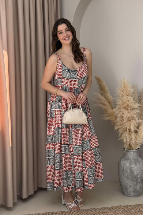 THIN STRAPS DIFFERENT DESIGN WOMEN DRESS BRICK/TULLE - 1