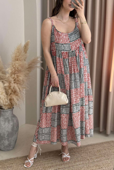 THIN STRAPS DIFFERENT DESIGN WOMEN DRESS BRICK/TULLE - 5