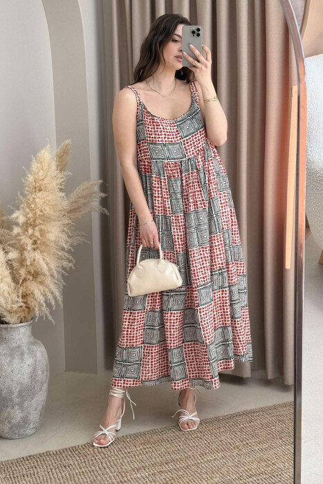 THIN STRAPS DIFFERENT DESIGN WOMEN DRESS BRICK/TULLE - 6