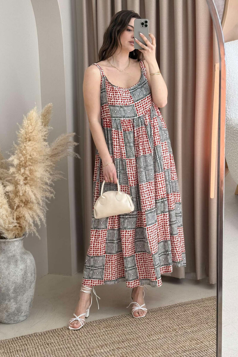 THIN STRAPS DIFFERENT DESIGN WOMEN DRESS BRICK/TULLE - 6