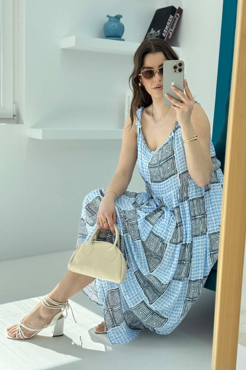 THIN STRAPS DIFFERENT DESIGN WOMEN DRESS LIGHTBLUE/BZ - 2