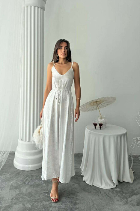 THIN STRAPS LACING DETAIL SHINY WOMAN DRESS WHITE-E BARDHE - KLAUDIO FASHION