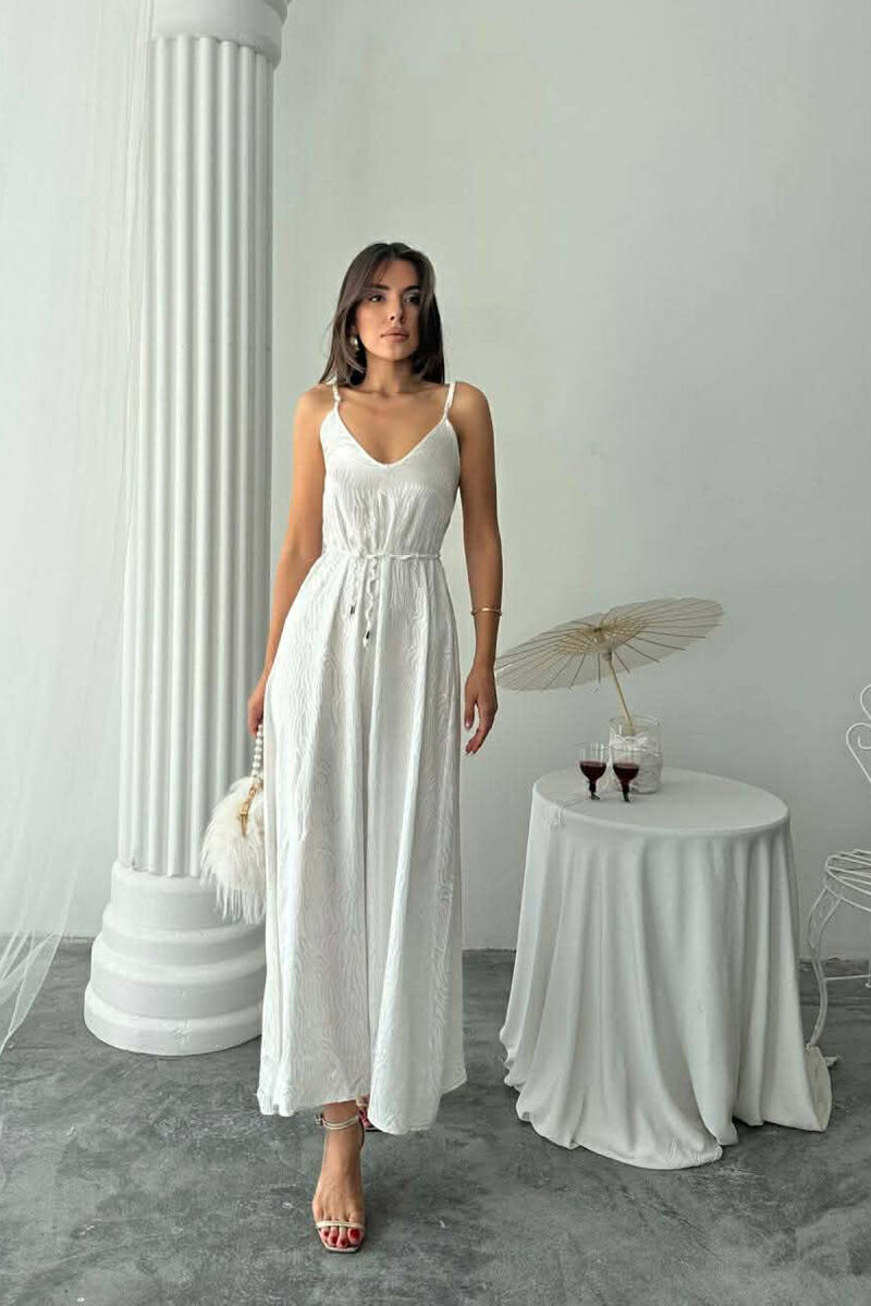 THIN STRAPS LACING DETAIL SHINY WOMAN DRESS WHITE-E BARDHE - 1