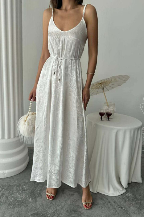 THIN STRAPS LACING DETAIL SHINY WOMAN DRESS WHITE-E BARDHE - 3