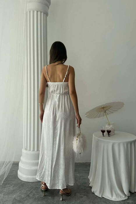 THIN STRAPS LACING DETAIL SHINY WOMAN DRESS WHITE-E BARDHE - 4