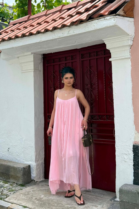 THIN STRAPS ONE COLOR WOMEN DRESS PINK/ROZE - KLAUDIO FASHION