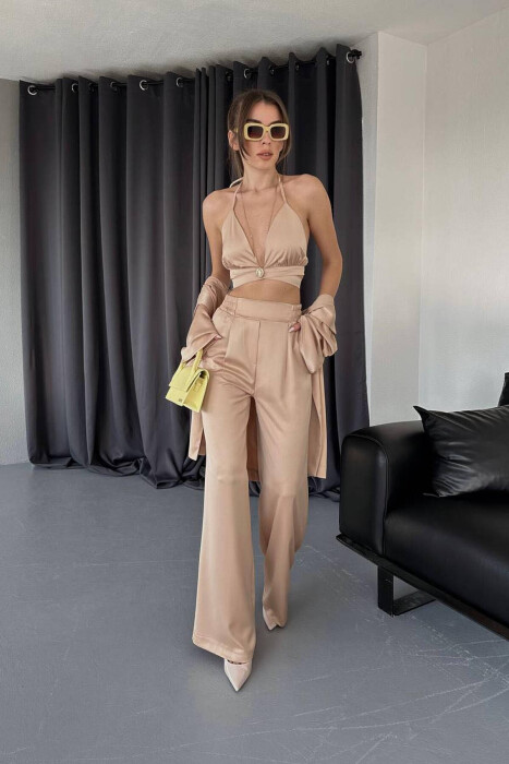 THREE PIECES SET WOMAN SUIT BEIGE/BEZHE - KLAUDIO FASHION