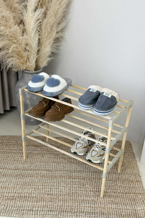 THREE TIER WOODEN SHOES SHELF BEIGE/BEZHE - KLAUDIO FASHION