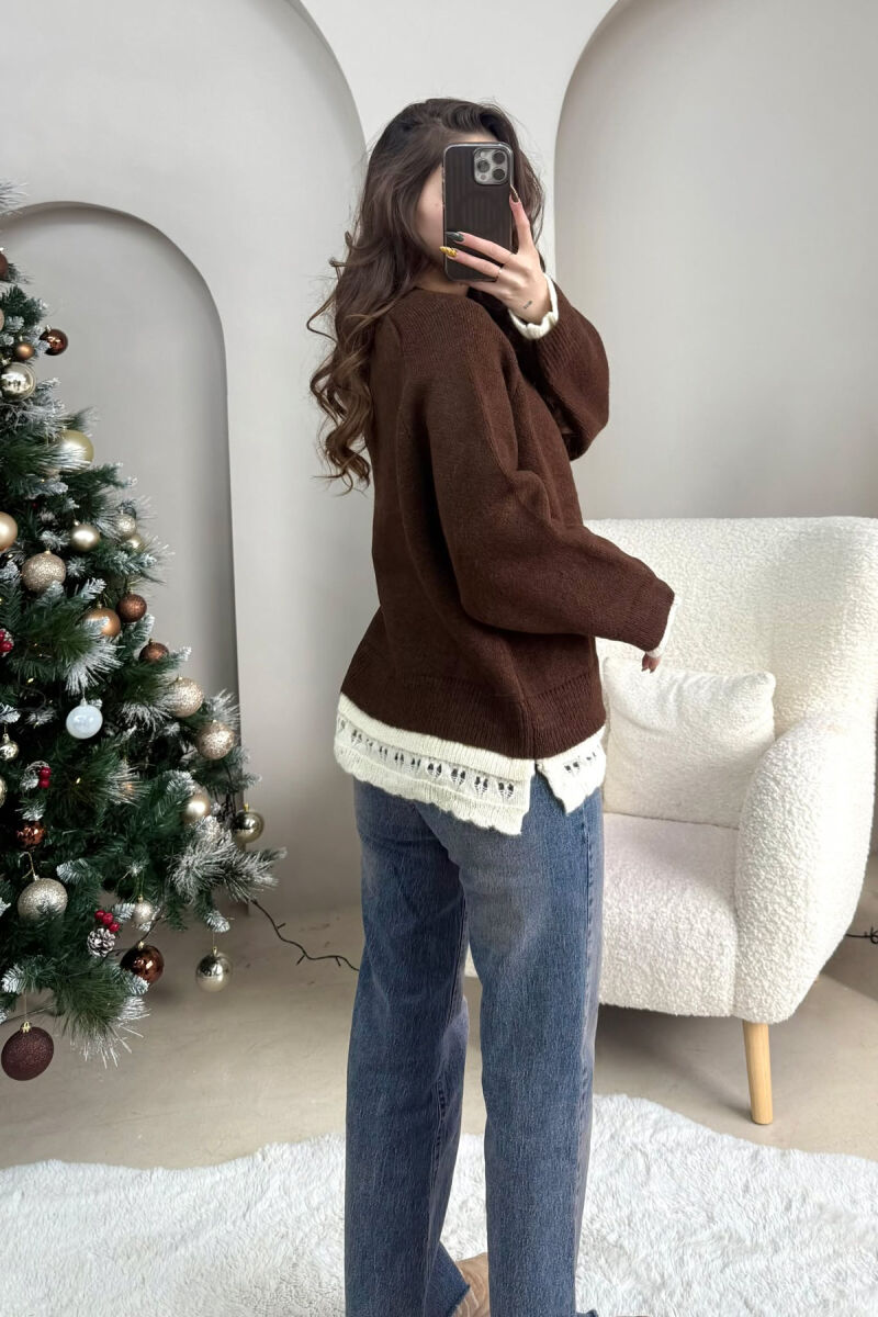 TRIKO E THJESHTE ME DETAJE THURRJE PER FEMRA NE NGJYRE KAFE - 4