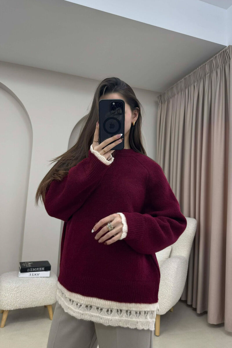 TRIKO E THJESHTE ME DETAJE THURRJE PER FEMRA NE NGJYRE VISHNJE - 1