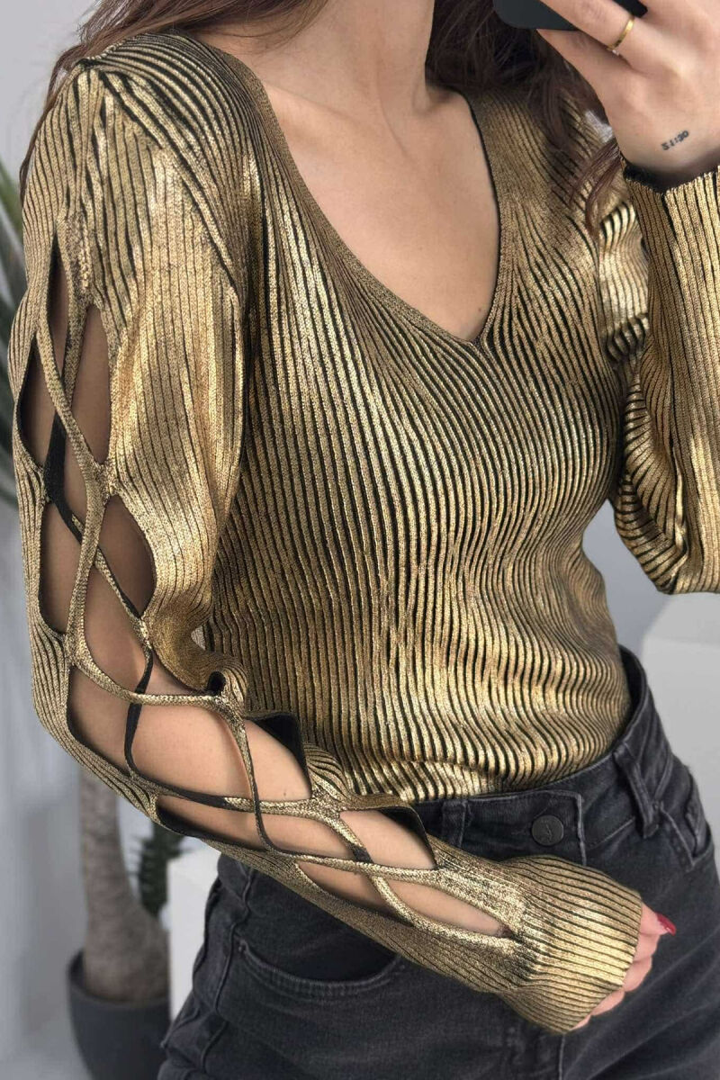 TRIKO E THJESHTË ME SHKËLQIM PËR FEMRA NË NGJYRËN GOLD - 4