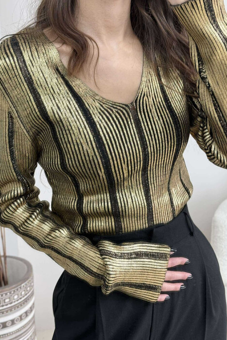 TRIKO ME MATERIAL TË SHNDRITSHËM PËR FEMRA NË NGJYRËN GOLD - 4