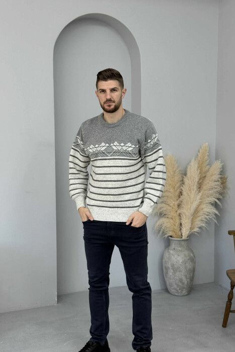 TRIKO ME VIJA DHE JAKE TE RRUMBULLAKET PER MESHKUJ NE NGJYRE GRI TE ZBARDHUR - 2