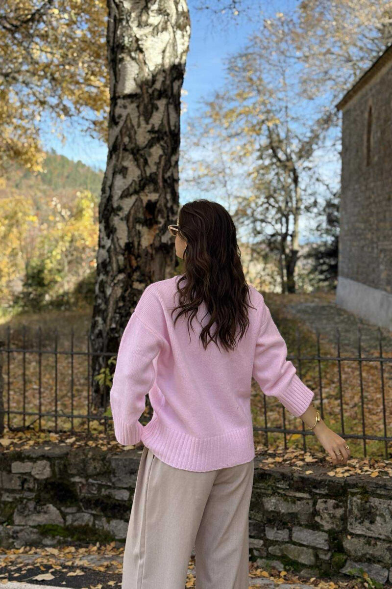 TRIKO NJË NGJYRËSHE ME JAKË TË RRUMBULLAKËT PËR FEMRA NË NGJYRË ROZË - 6