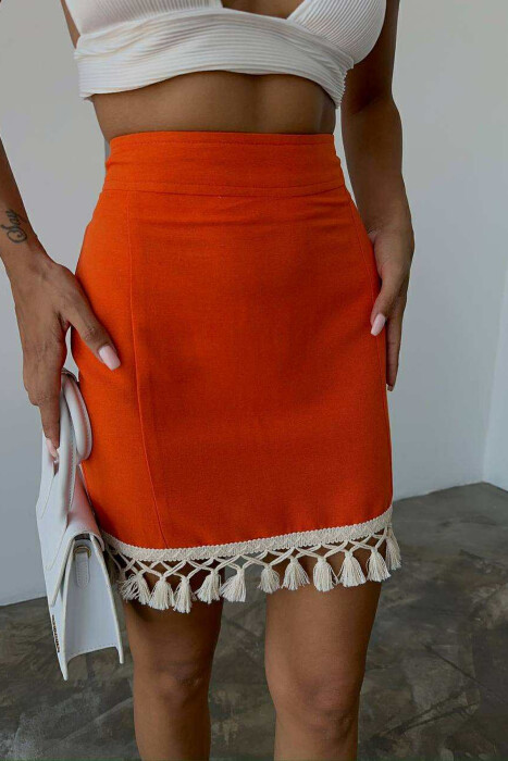 TRIMMED END ONE COLOR WOMEN SKIRT ORANGE/PORTOKALLI - KLAUDIO FASHION