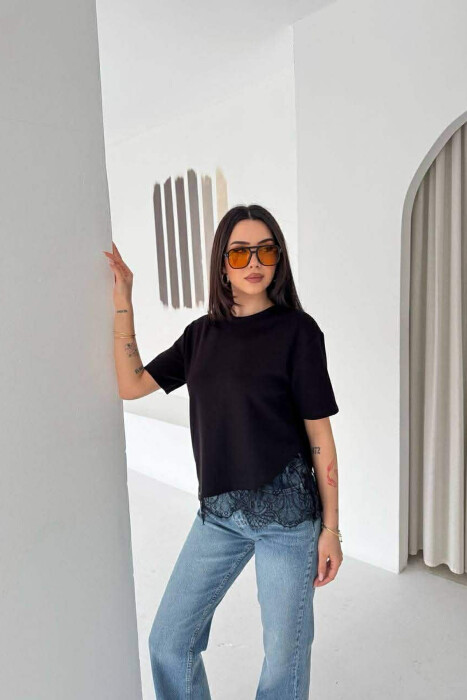 TULLE DETAIL ONE COLOR WOMAN T-SHIRT BLACK/ E ZEZE - 3