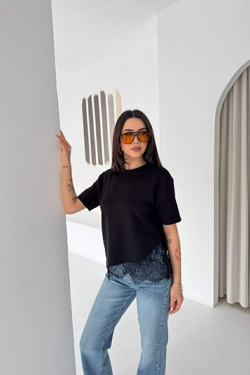 TULLE DETAIL ONE COLOR WOMAN T-SHIRT BLACK/ E ZEZE - 3