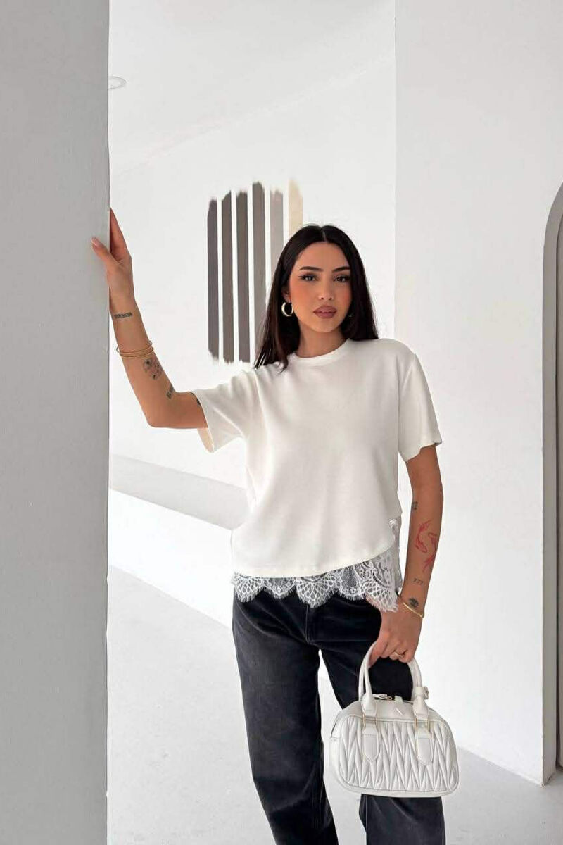 TULLE DETAIL ONE COLOR WOMAN T-SHIRT WHITE-E BARDHE - 1