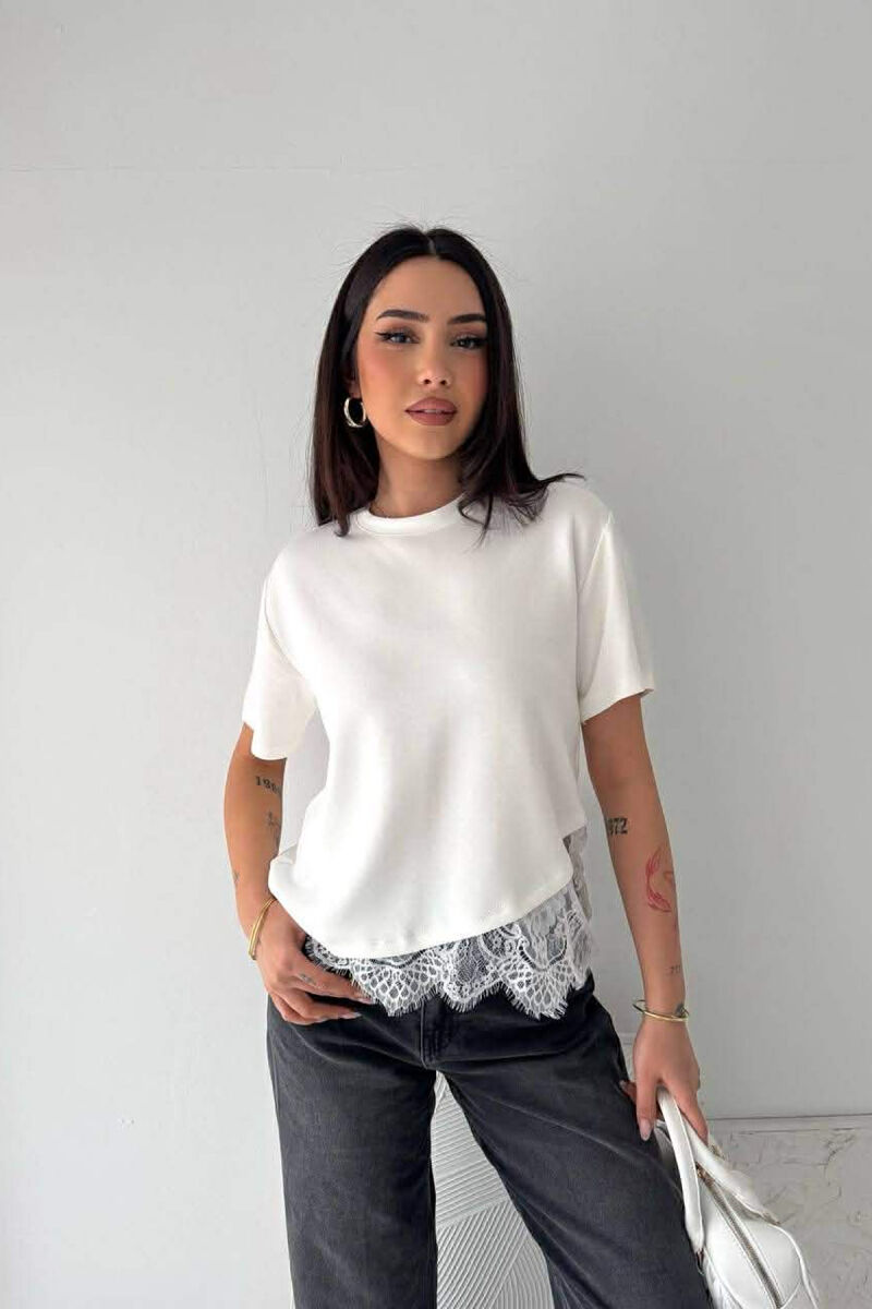 TULLE DETAIL ONE COLOR WOMAN T-SHIRT WHITE-E BARDHE - 5