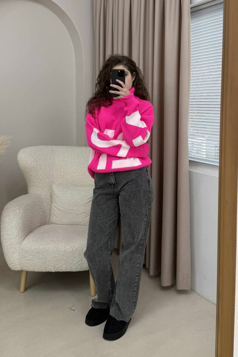 TURTLE NECK 2M WRITTING WOMEN SWEATER FUCHSIA/CIKLAMI - 1