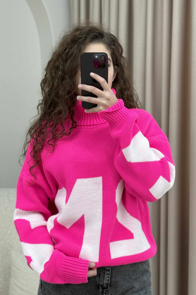 TURTLE NECK 2M WRITTING WOMEN SWEATER FUCHSIA/CIKLAMI - 3