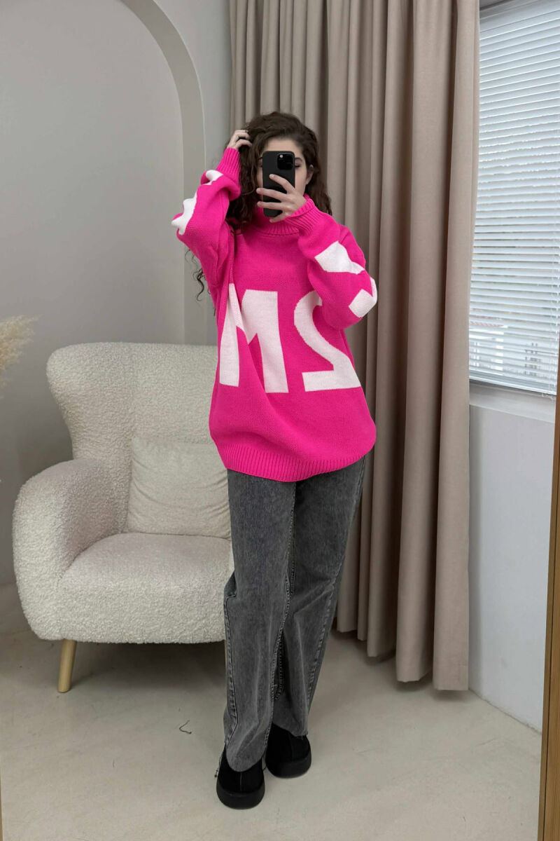 TURTLE NECK 2M WRITTING WOMEN SWEATER FUCHSIA/CIKLAMI - 5