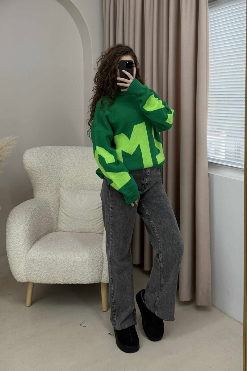 TURTLE NECK 2M WRITTING WOMEN SWEATER GREEN/JESHILE - 1
