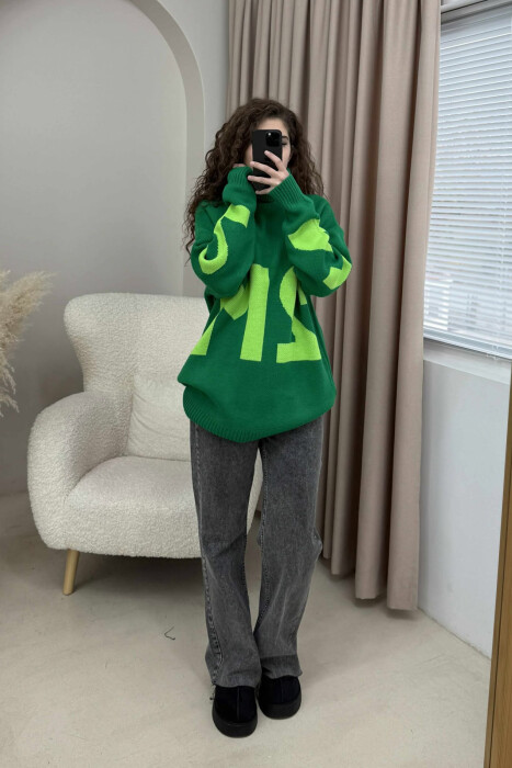 TURTLE NECK 2M WRITTING WOMEN SWEATER GREEN/JESHILE - 3