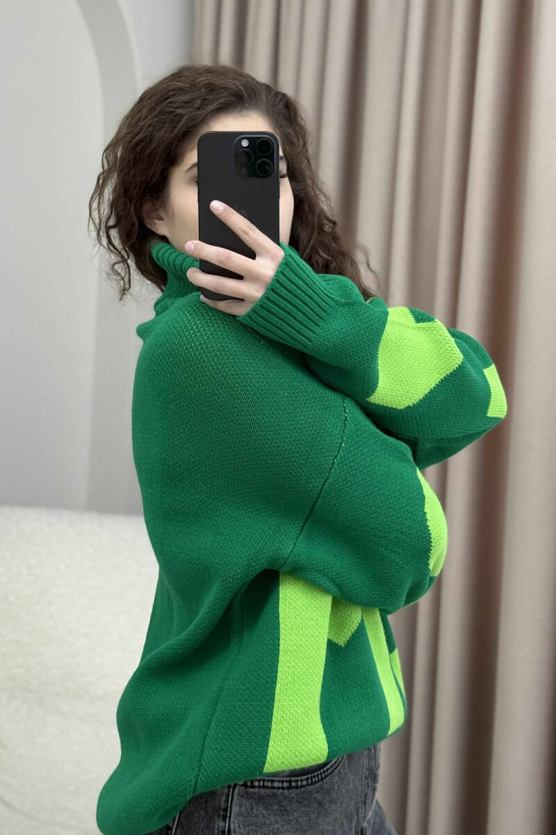 TURTLE NECK 2M WRITTING WOMEN SWEATER GREEN/JESHILE - 5
