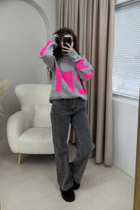 TRIKO ME JAKË GOLF DHE DIZANJ ME SHKRIM 2M PËR FEMRA NË NGJYRËN GRI 