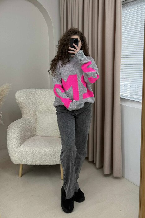 TURTLE NECK 2M WRITTING WOMEN SWEATER GREY/GRI - 2
