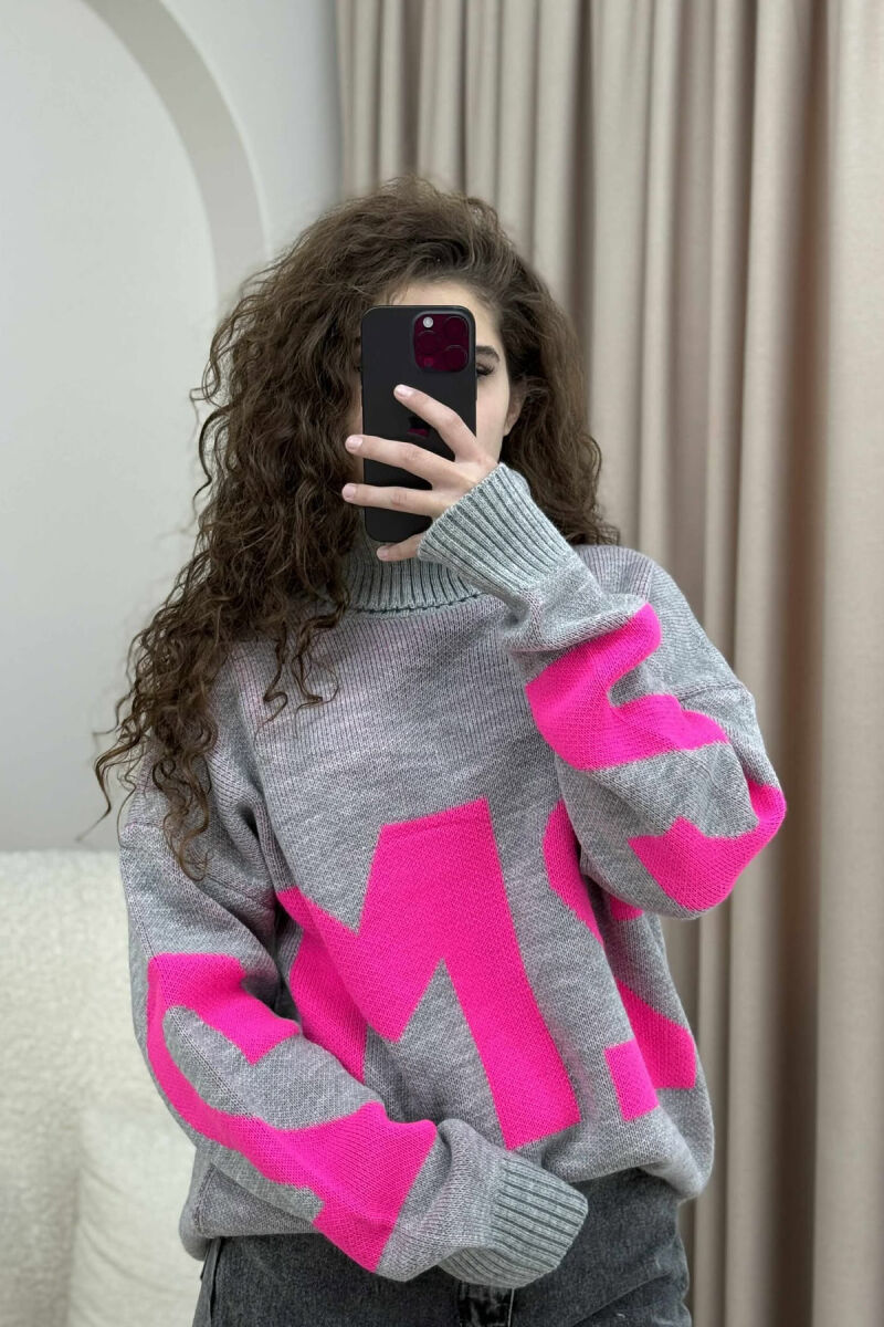 TURTLE NECK 2M WRITTING WOMEN SWEATER GREY/GRI - 4