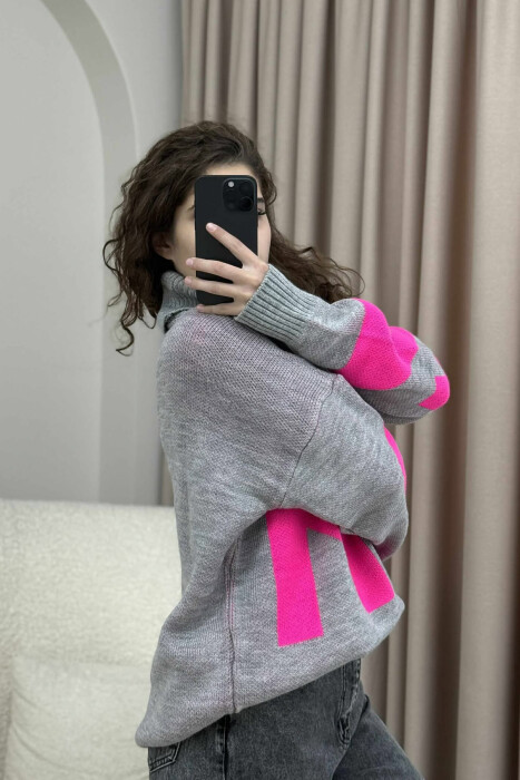 TURTLE NECK 2M WRITTING WOMEN SWEATER GREY/GRI - 5